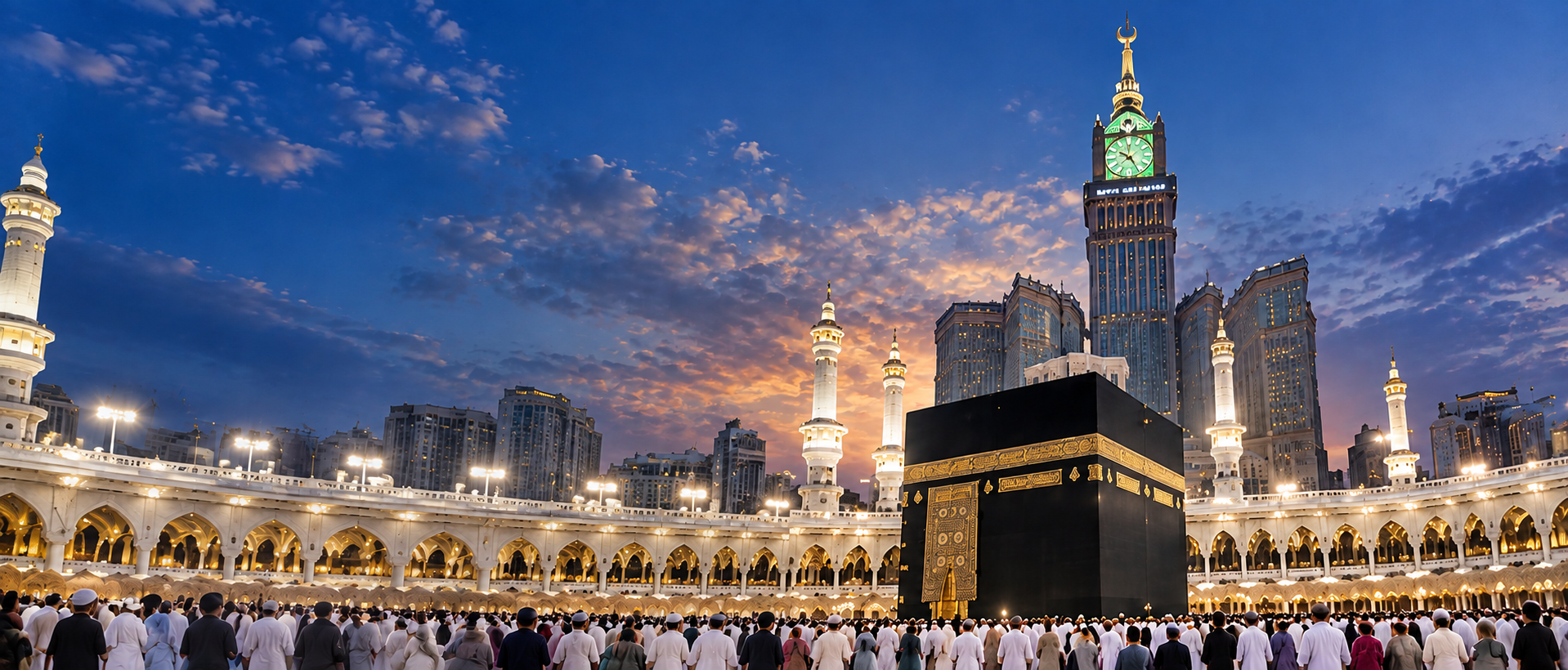 Kaabah and Abraj Al Bait Clock Tower in Makkah